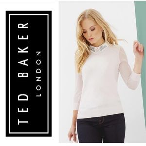 NWOT Ted Baker Pink Embellished Collar Sweater